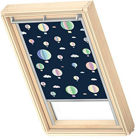 VELUX Original Dachfenster Verdunkelungsrollo für S06 / 606 / 4, Heißluftballons, mit Grauer Führungsschiene