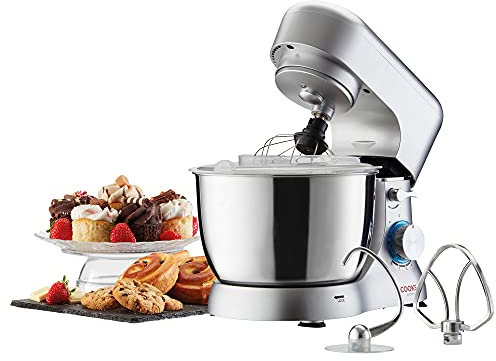 Cooks Professional Stand Mixer 1000W with 8 Speeds & Pulse Function, 4.5L S-Steel Mixing Bowl, Splash Guard, Whisk, Beater & Dough Hook | Electric Kitchen Mixer for Cakes, Bread, Baking | Silver