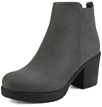 DREAM PAIRS Women's Ankle Boots Chunky Heel Platform Fall Heeled Short Booties Shoes,Size 8.5,Grey,ZOEY-1