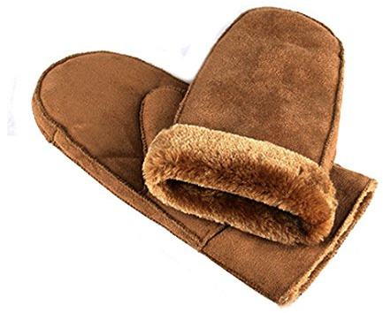 MEGAUK Damen Fäustlinge mit Warme Gefüttert - Lammfell Design Handschuhe - Kunstfell Winterhandschuhe - Winter Fausthandschuhe