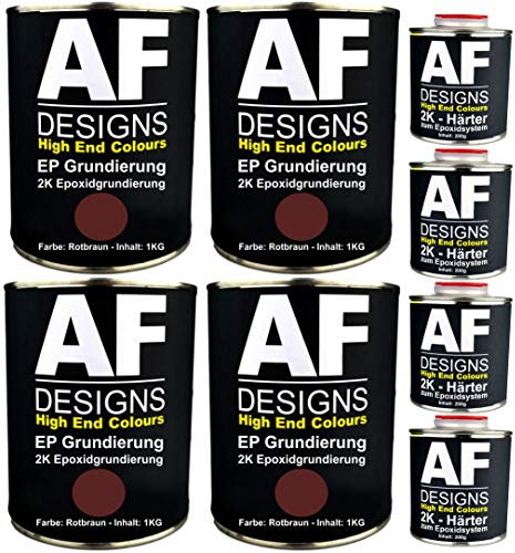 Alex Flittner Designs Epoxidfüller 4 x 1,20kg 2K Grundierung Füller EP Füller in rotbraun für Autolack Rostschutz