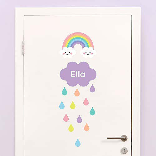 Klebekerlchen® Türaufkleber personalisiert mit Name – Wandtattoo Kinderzimmer & Babyzimmer deko – selbstklebende Wandsticker - Regenbogen