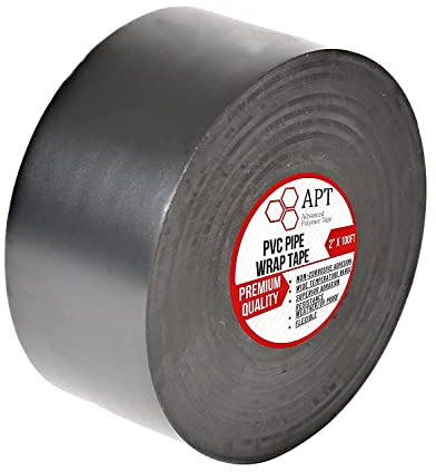 APT, 10 Mil (2 x 100 ft,) Weatherproof Black PVC Pipe Wrap Tape for Corrosion Protection, Drain Pipe Wrap Tape, Pipe Wrap Insulation Tape for Outdoor, Underground Pipe (1 Roll)