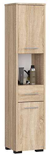AKORD Badezimmer-Hochschrank schränke | Badezimmer kommode |2D1SZ1WN, B30 x H140 x T30 cm, Gewicht 25 kg | 2 Ablagen mit Türen (je Oben und unten) | 1 Schublade, 1 offenes Fach | als Hängeschrank