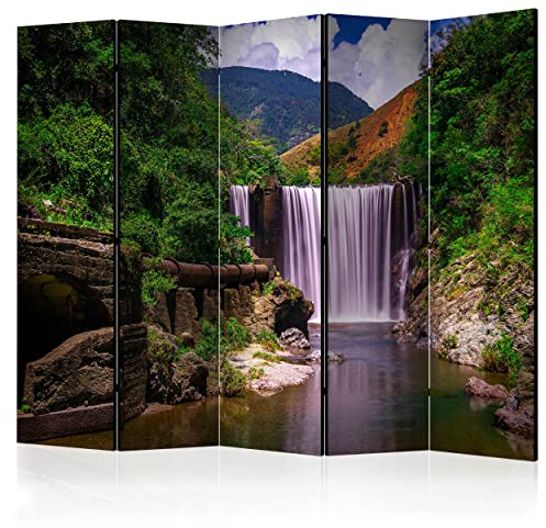 decomonkey Paravent Raumteiler Innen Wasserfall Natur, 225x172 cm, 5-teilig | Beidseitig, Wald, Wohnzimmer, Room Divider, Wall, Raumteiler Stehend, Trennwand, Sichtschutz, Spanische Wand, Sichtschutzwand