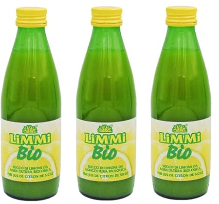 Limmi Lote de 3 zumo de limón orgánico puro – Botella de 250 ml