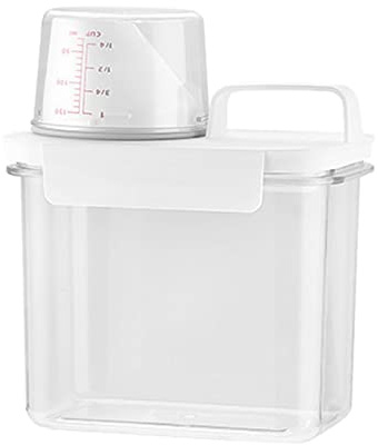 F Fityle Luftdichter Waschmittelspender mit Messbecher, Waschmittel Waschpulver Aufbewahrungsbox, Laundry Detergent Dispenser, Waschmittelbox Vorratsbehälter für Pulver Waschmittel, 1,1 l