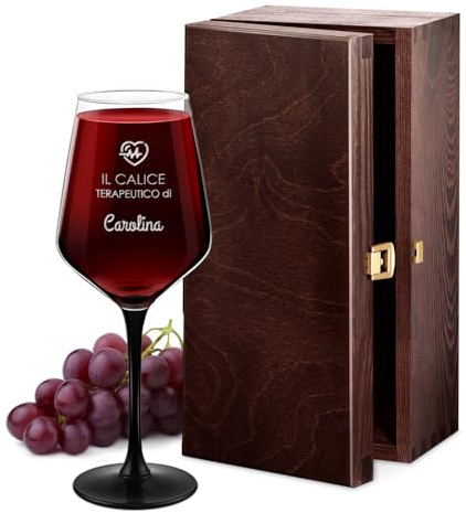 Maverton Calice da vino Rubino 300 ml, con gambo nero, incisione | Personalizzata, ideale per vino secco e dolce, pensiero speciale per anniversario, unico per donna, regalo di Natale, terapia