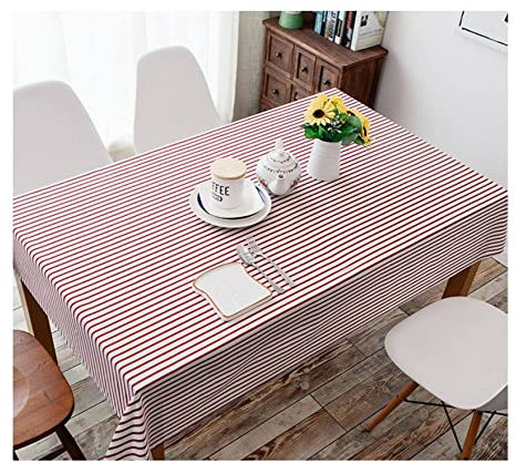 EHOMERY Lack Tischdecke Rechteckig Tischwäsche Pflegeleicht Streifen-Muster Tischdecke Quadratisch Leinen Tischtuchhalter Rot Tischschutz Dekoration 140X100Cm