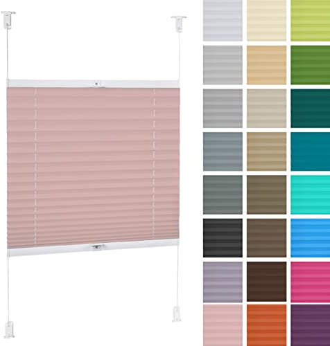 DECOOR Plissee ohne Bohren 105cm x 150cm Faltrollo Rollo für Fenster und Tür Nicht-invasive Fensterjalousien guter Sichtschutz und Sonnenschutz Breite der Überlappung 2 cm Hellrosa