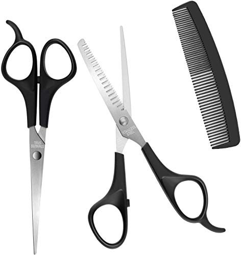 Professional Barber Set of Scissors and Hair Comb for Hairdressing, Hair Cutting, Thinning and Texturizing Perfect for Salon and Home Use… (3pc Hairdresser Set)