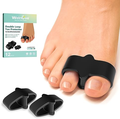 Welnove Pack of 12 Bunion Corrector, Toe Separators with 2 Loops, Big Toe Spacer Suitable for Bunion and Overlap Toe (Black)