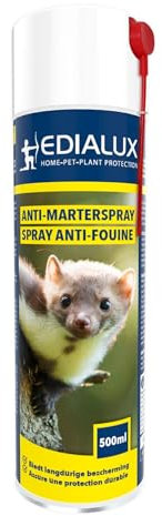 Edialux Spray répulsif anti fouines et martres 500ml, protection pour voiture, grenier et garage, répulsif écologique, application facile avec bouteille 360°