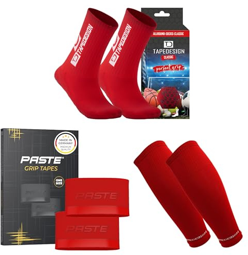 PASTE - XXL Set wählbar aus: TAPEDESIGN Fußballsocken, Schienbeinschoner, Stutzen & PASTE Schienbeinschonerhalter (Grip Tapes) für Kinder, Damen & Herren