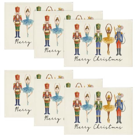 Artoid Mode Nussknacker Frohe Weihnachten Platzsets 6er Set, 30x45cm Urlaub Bankett Tischsets Waschbar Platzdeckchen Küche Party Deko