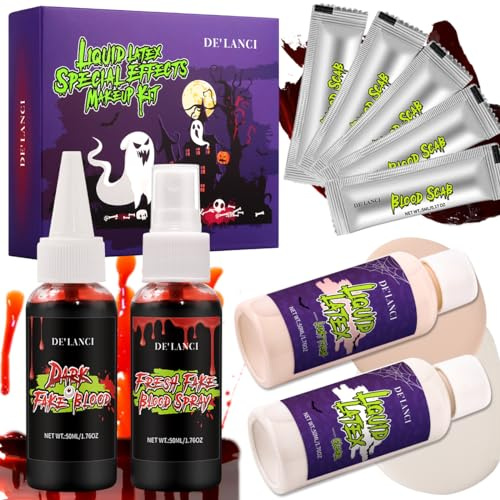 DE'LANCI Flüssiges Latex,Latex Schminke für Halloween SFX Make-up,Rissen und Blasenbildung,Für Halloween-Partys,Nachahmung von Verbrennungsopfern,Monstern und Zombie, 9
