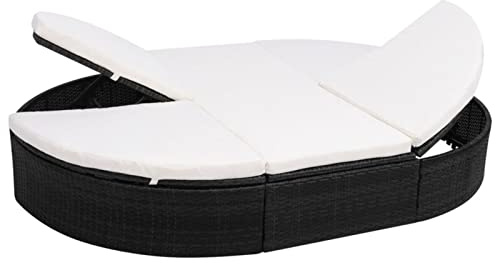 BaraSh Outdoor-Loungebett mit Kissen Tagesbett Outdoor Liege Lounge Outdoor Gartenbett Outdoor Rattan Schwarz