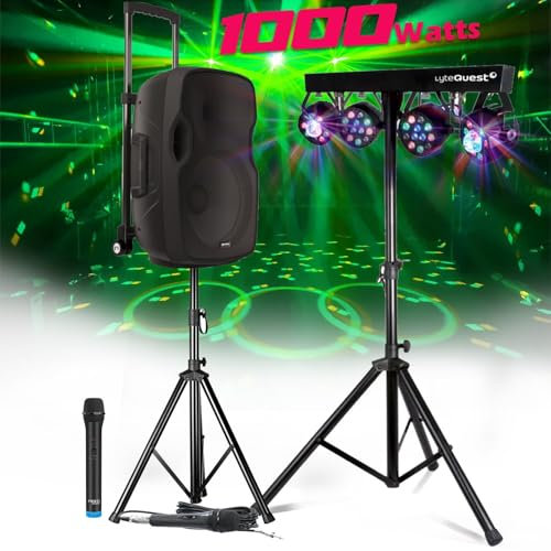 Enceinte Active Gemini 1000W - sur Batterie - USB/Bluetooth/AUX/SD - Microphone, SONORISATION DJ PA Pied, Portique Lumières