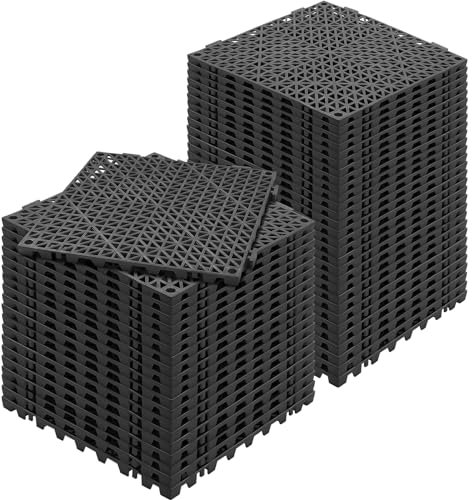 VEVOR Set di 50 Piastrelle per Piscina da Giardino 30 x 30 x 1,5cm, Piastrelle Traforate Nere per Pavimentazione Antiscivolo in PVC a Drenaggio Rapido per Interni & Esterni per Bagno Piscina Giardino