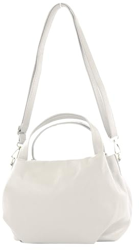 modamoda de T218 Damen Leder Henkeltasche Tragetasche Schultertasche handmade in Italy, Farbe:Weiß/Metall Gold