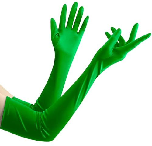 SycloPak Lange Handschuhe Grün,Handschuhe Kostüm,Satin Handschuhe Lange,Handschuhe Damen Elegant Lange, Halloween Long Gloves Seidenhandschuhe,1920er Jahre Fancy Dress Handschuhe,Opernhandschuhe
