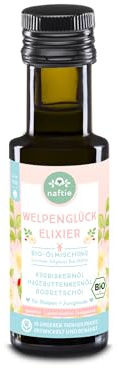 naftie Bio Welpenöl Welpenglück für Welpen & Junior - 100ml | Öl Mix, Futteröl Ölmischung, Nahrungsergänzung Futterzusatz, Wachstum, Entwicklung, Gehirn & Sehkraft