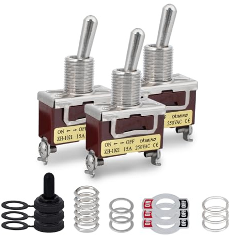 Innfeeltech 3 Pcs Kippschalter, 20A 125V 15A 250V, 1021 SPST, 2-Anschlussstift, Ein/Aus, 2-Position Metall Hochleistungswippschalter mit 3 wasserdichter Kappe