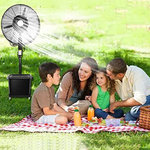 Preferspace Pedestal Al aire libre Ventilador oscilante con nebulización, Restaurante exterior Ventilador de nebulización con 3 velocidades de enfriamiento, Tanque de 42L y altura ajustable