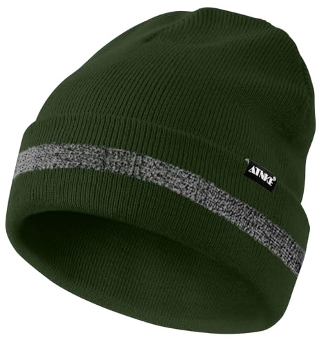 ATNKE Reflective Beanies Safety High Visibility Winter Thermal Knitted hat with Reflective Stripe Suitable Outdoor Work Sports