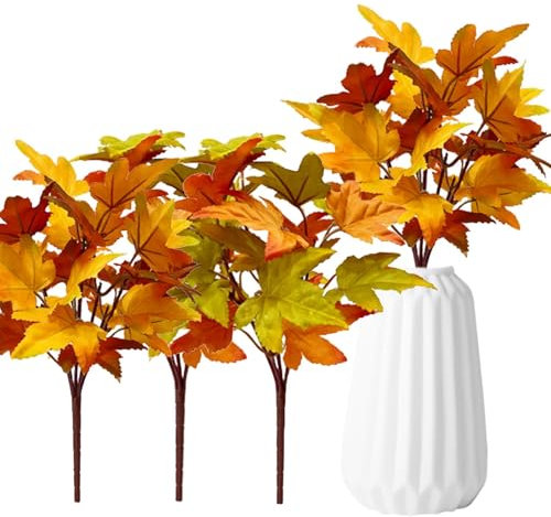Rukjmqi 4 Stück Künstliche Herbstblattzweige Künstliche Ahornblätter, Herbstblätter Künstliche Zweige Blätter Herbstdeko Thanksgiving Dekopflanzen Für Balkon Garten Herbs-t Tischdeko 33x20x3,5cm
