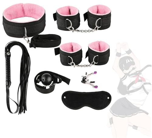 1 juego de accesorios de juego de rol para fiestas de peluche de cuero rosa y negro