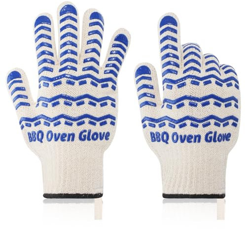 BBQ Gloves 932℉ Heat Resistant Oven Gloves, Cooking Gloves for BBQ, Grilling, Baking,Cutting, Smoker Fireplace-1 Pair (blue)