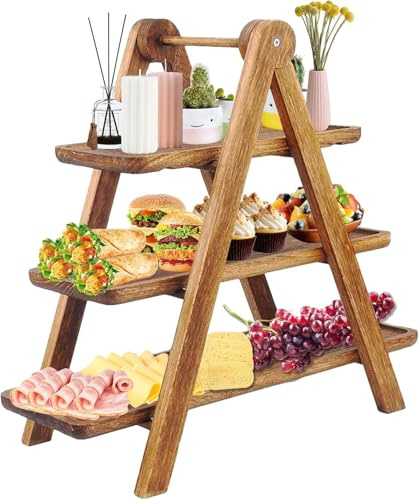 Nicoone Wood 3 Tier Serving Tray,Tiered Cupcake Stand with Detachable Trays,Wooden Three Tiered Ladder Cake Stand for Party Wedding Christmas Fruit Dessert Display Tray Decorative