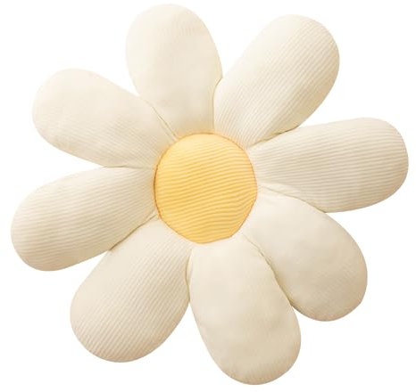 PORUPAEL 38cm Flower Pillow - Daisy Cushion for Kids, Cute Sofa and Floor Seating Pillows (White B)