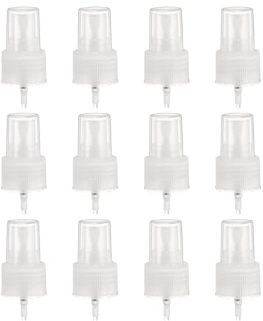 sourcing map 12 Pcs Clear Spray Top, 24/410 Fine Mist Sprayer Reusable Replacement Spray Bottle Pump Stripe Plastic Top for Cosmetic Perfume and Body Sprays Bottle