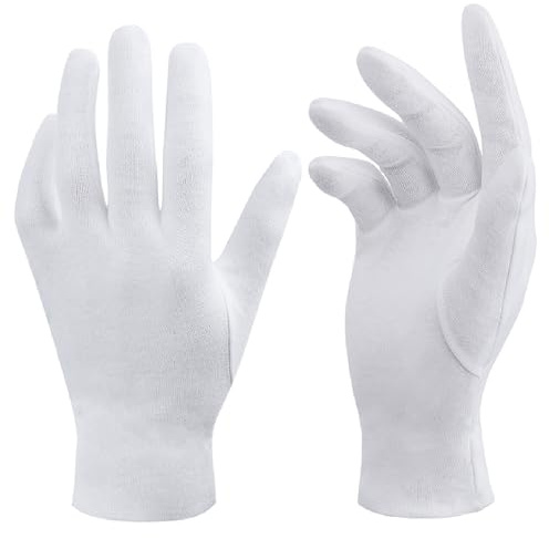 OHAVBBEI 100% White Cotton Gloves for Dry Hands, Moisturizing & Eczema Overnight, Work Gloves Liners, Ideal for Sleep & Spa Treatment, Coin Jewelry Silver Inspection, Medium, One Size, 3 Pairs