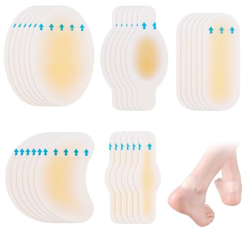 30pcs Blister Plasters for Feet, Invisible Waterproof Hydrocolloid Plasters Gel Blister Cushion Pads Blister Prevention Sterile Adhesive Wound Dressing for Heel Foot Toe Toes and Guard Skin