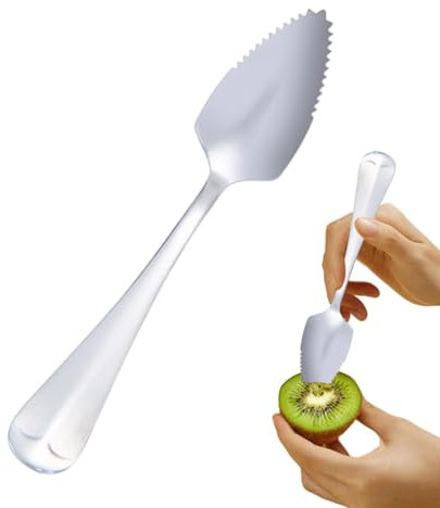 manhegari Cucchiaio da pompelmo con bordo seghettato, cucchiaio in acciaio inox – Uva in acciaio inox – cucchiaio da frutta con bordo seghettato – Utensile da cucina per kiwi, dessert, agrumi