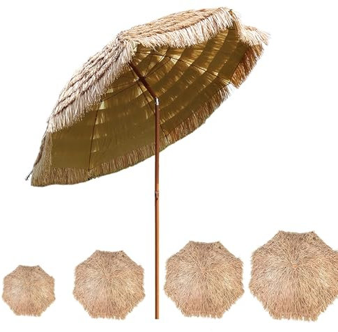 WATAOW Parasol Terraza Inclinable,sombrilla De Jardín, Sombrilla Hawaiana De Paja PP,Sombrilla con Manivela,Sombrilla Playa Hawaiana, para Playa Piscina Exterior(1.6m/5.2ft)