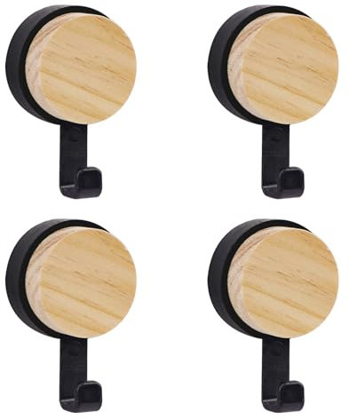 Vookkp 4 Pezzi Gancio Autoadesivo, Autoadesivi da Parete Decorativi Ganci Adesivi da Appendere Senza Fori, Gancio Appendiabiti di Legno per Bagno Cucina Appendere Muro Porta Asciugamani