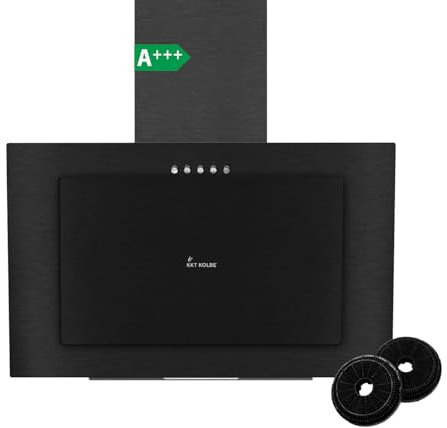KKT KOLBE A+++ Dunstabzugshaube 60 cm | Umluft Abluft | Kopffrei | Wandhaube | Schwarz Stahl | LED-Beleuchtung | 3 Gebläsestufen | inkl Aktivkohlefilter | VTH6004S