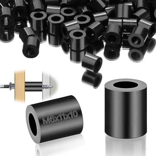 100 piezas separadores redondos M6, casquillos distanciadores de nailon ABS, arandelas de plástico, separadores de goma de aislamiento, arandelas separadoras de 11 x 10 mm, color negro, para tornillos