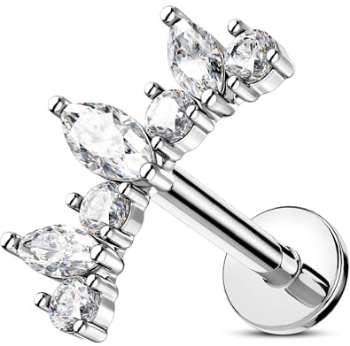 OUFER 16 g conch piercing innergänga helix örhänge rostfritt stål 316L klar CZ brosk öronpiercing läppstud för kvinnor 8 mm Conch Lobe Flat Cartilage, 16G8mm, Rostfritt stål, Kubisk zirkon