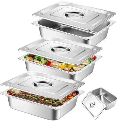 Set di impanatura in acciaio inox, 3 pezzi, 3 contenitori GN con coperchio, 32,5 x 17,5 x 6,5 cm, contenitore per gastronorm, acciaio inox, metallo panierstrasse rettangolare per impanare pesce, carne