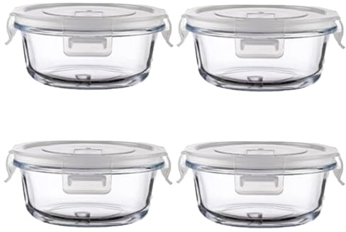 R.repad yay 12oz Round Glass Food Containers With Lids, Small Round Glass Meal Prep Containers set,1.5 Cup Small Clear Food Storage Bowls BPA-Free, Microwave, Dishwasher, Freezer Safe（White）