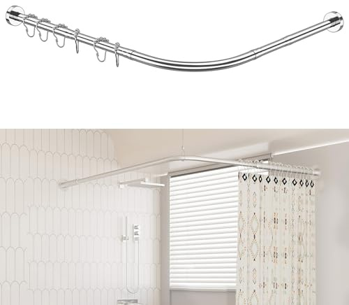 DULNICE Duschvorhangstange l Form aus Edelstahl 304 mit 18 Duschvorhangringen aus Edelstahl, verstellbar (70-95 cm × 105-165cm),Geeignet für Umkleideräume im Badezimmer usw.Kein Bohren Erforder