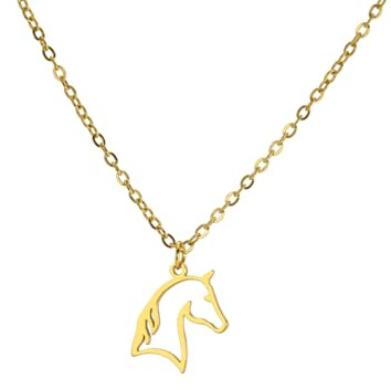 UNIFT Collana da donna a forma di testa di cavallo in acciaio inox, con ciondolo a forma di testa di cavallo, gioielli per animali domestici, regalo per amanti degli animali, Misura unica, Acciaio
