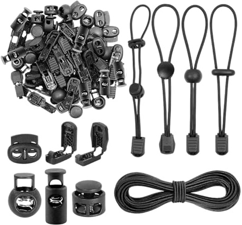 Lyivisk Cordón de goma de 10 m, 3 mm, goma redonda con 40 topes de cordón, 40 clips de cola, 2 agujeros, banda elástica para mochila, ropa, máscaras, manualidades, hogar, color negro