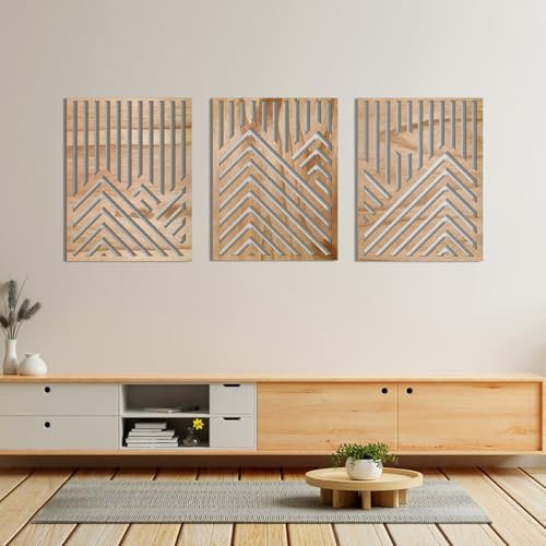 Lucxhcky Bergwandkunst, minimalistische Dekoration, Berglinie, Holzdekor für Wand, Landschaft, Wandkunst für Heimdekoration (hellbraun), 3 Stück
