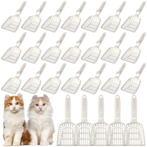 Mysora 24 Pieces Cat Litter Scoop Bulk Plastic Long Handle White
